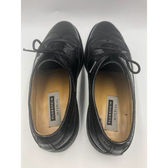 Vintage Florsheim Imperial Men's Black Leather Wing Tip Dress Shoes 9.5D - Picture 10 of 13